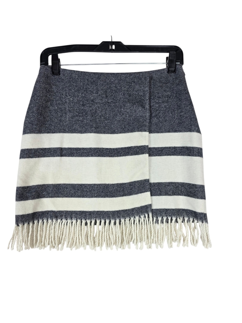 Part Two Wool faux wrap Striped Fringe Mini Skirt in Black and White/ivory